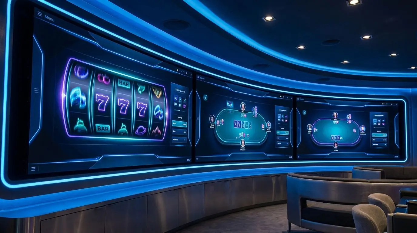 Games Lobby and Table Selection Digital gaming lobby with slot-style games and live table interface