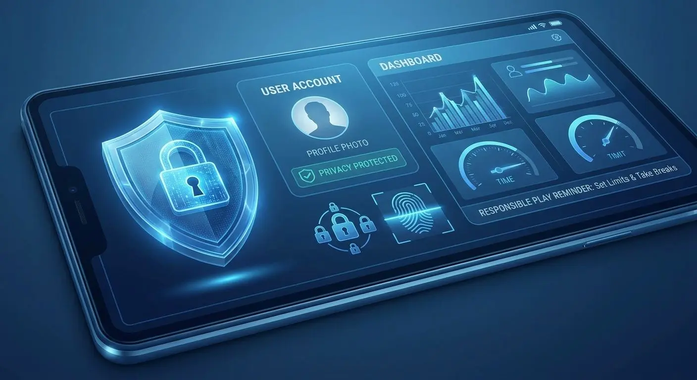 Security and Responsible Play Secure account and responsible play dashboard illustration